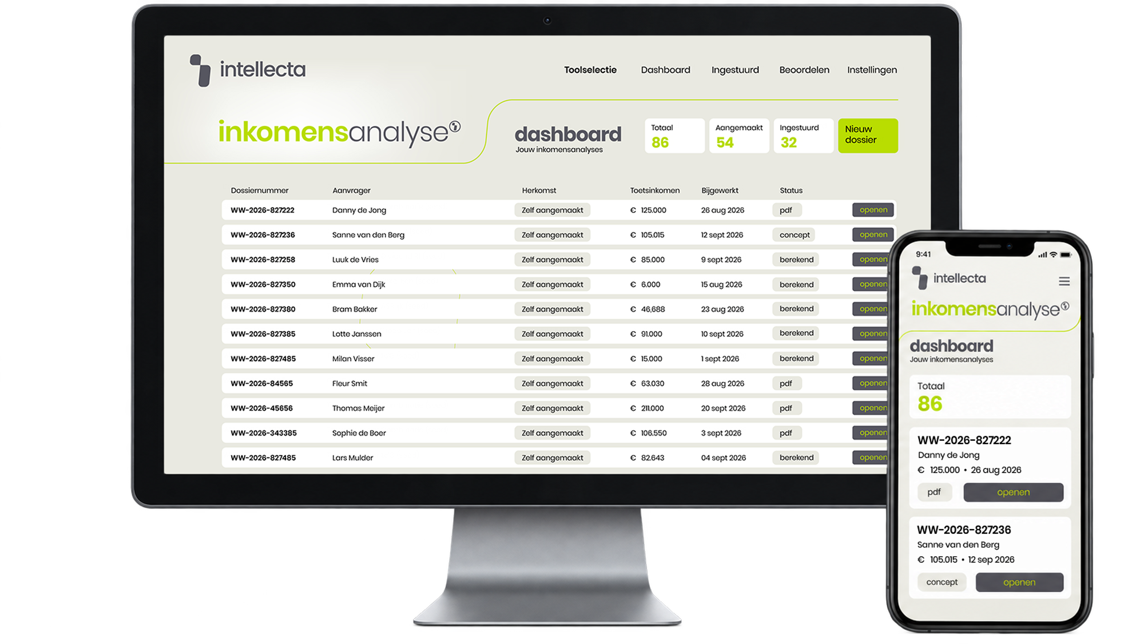 InkomensAnalyse in een desktop- en mobiel scherm